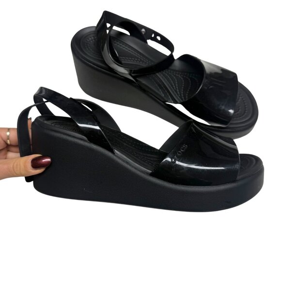 Crocs Brooklyn Ankle Strap Wedge Sandals – Black – Women’s Size 8 – New Without - Picture 7 of 9